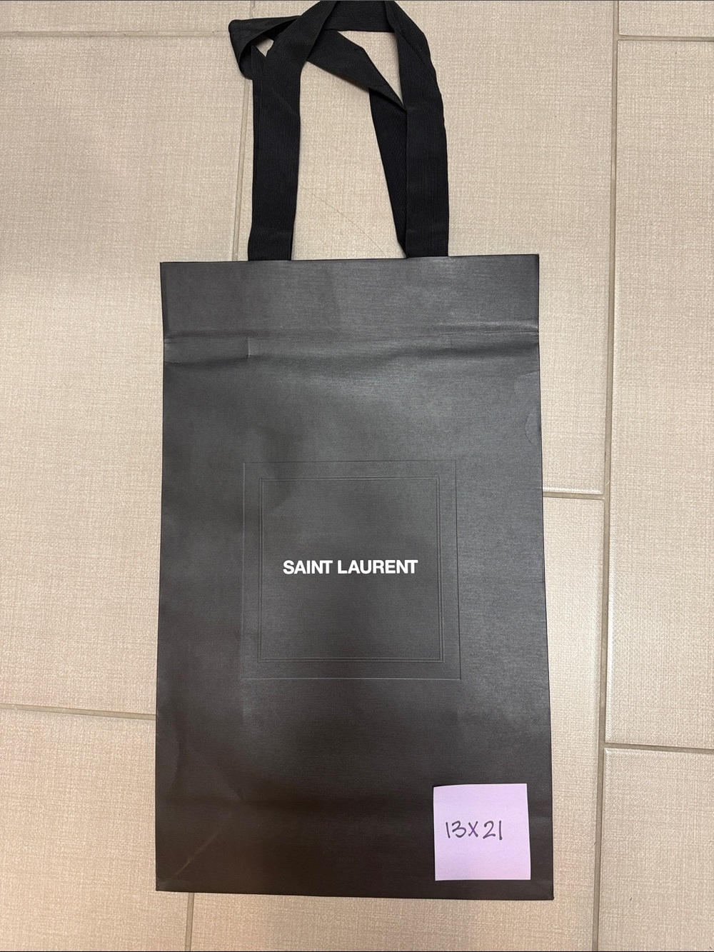 Saint Laurent Black Paper Shopping Bag with Logo